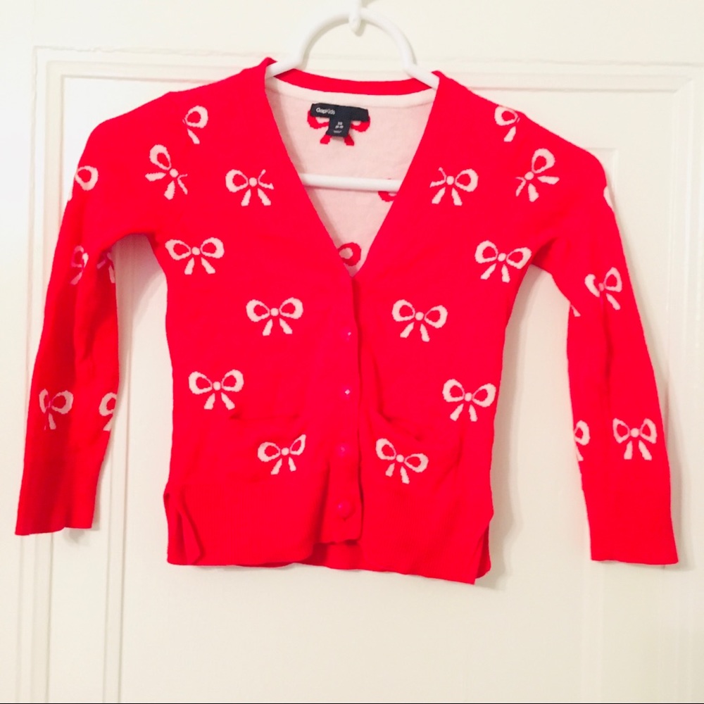 Gap Kids Red Button Sweater with bows Sz 4/5